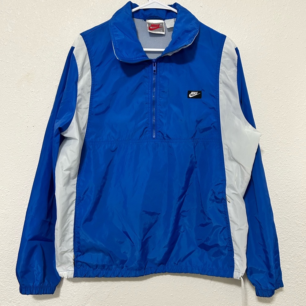 Vtg 80's/90s Grey Tag Nike 1/2 Zip Windbreaker Pullover Jacket Sz L Blue/White